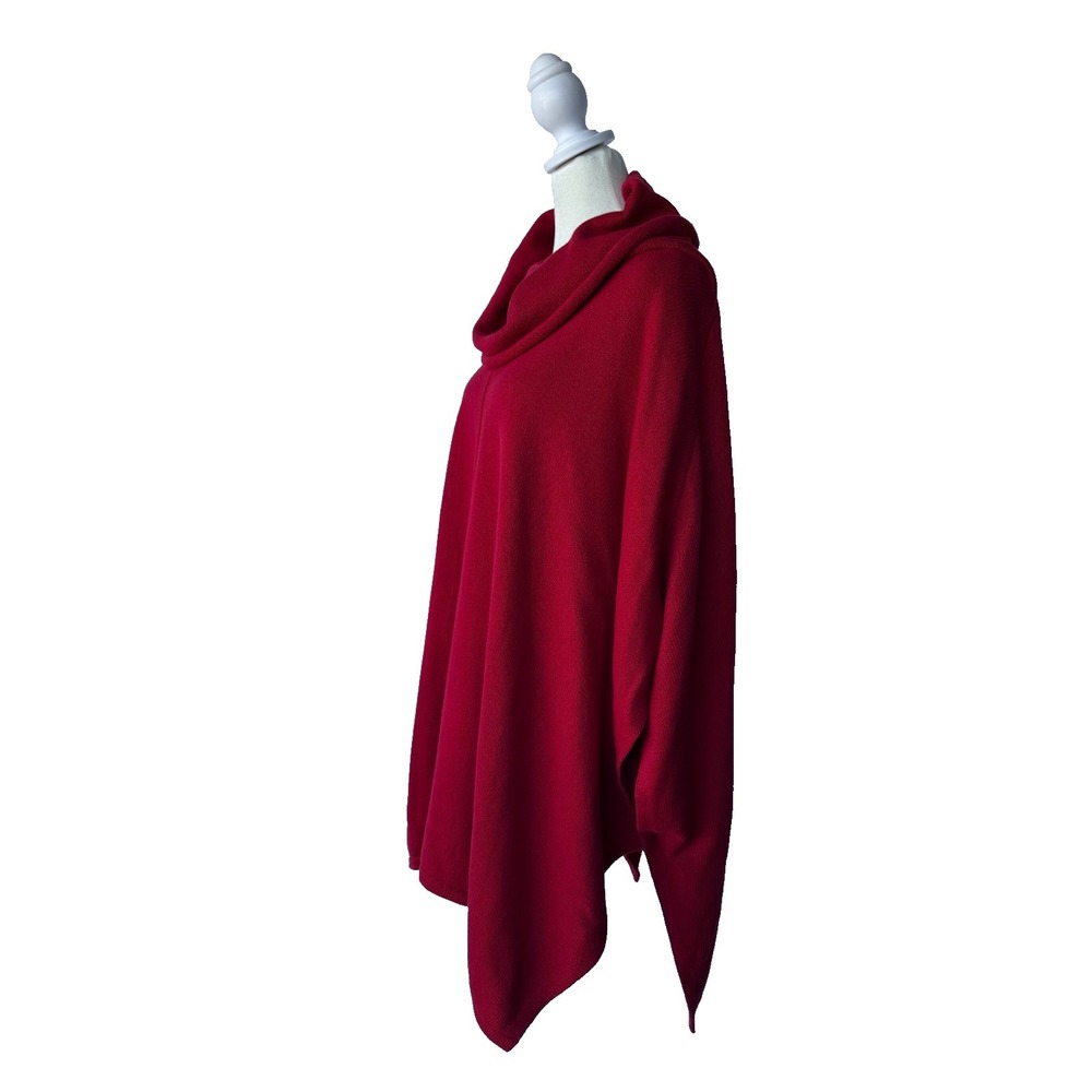 Pure Jill J Jill Red Knit Cotton Cashmere Cowl Neck Poncho Sweater M/L Lagenlook - Picture 2 of 12